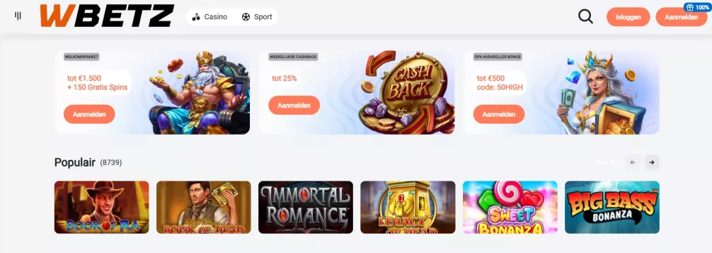 Wbetz Casino – 150% tot €500 + 100 Gratis Spins welkomstbonus voor Nederlandse spelers